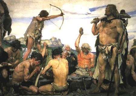Stone Age men with tools